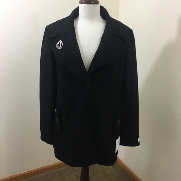 NWT Calvin Klein Black Wool Coat Size 16